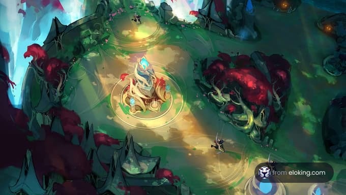 A vibrant fantasy game environment with mystical elements.