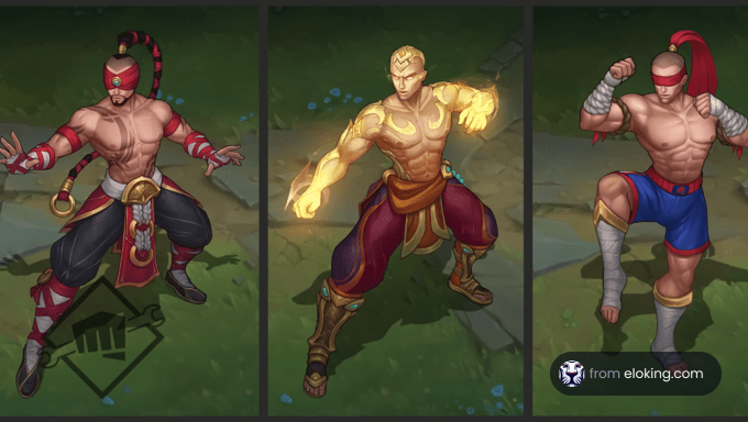 Three fantasy game warriors in dynamic poses