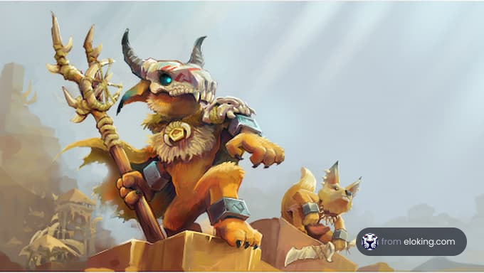 スタッフと仲間の生き物を持つファンタジーゴブリンキャラクター。