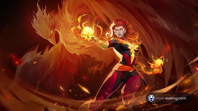 A dynamic hero unleashing fire magic.