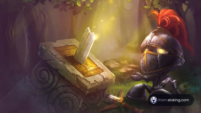 A cute knight exploring a mystical forest.