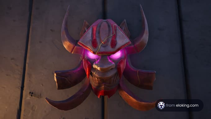 A fantasy tribal mask with glowing eyes