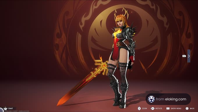 A fantasy warrior character holding a sword with a dramatic background.