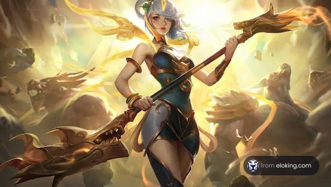 Fantasy warrior goddess holding a spear