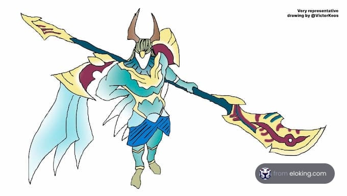 A fantasy warrior with a large weapon and intricate armor.