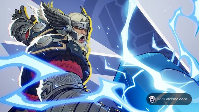 A fantasy warrior attacking with lightning
