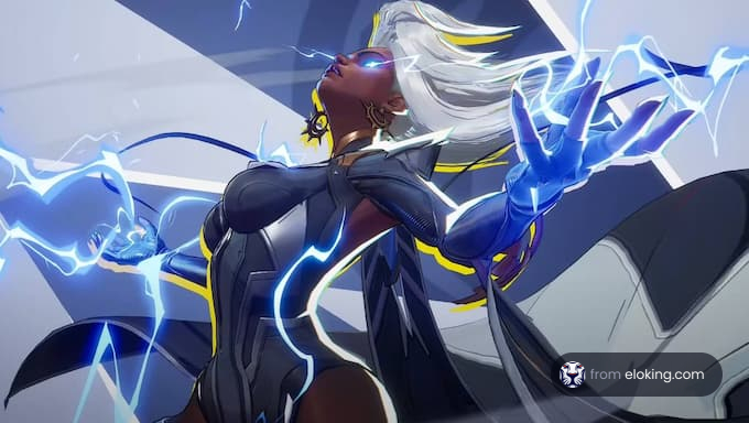 A female superhero showcasing electric powers.