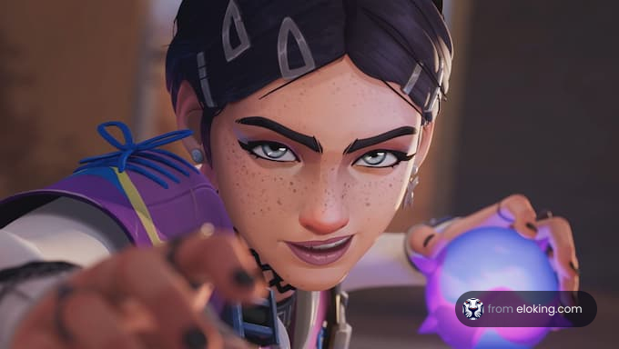 A female character reaching out with a magical orb in her hand.
