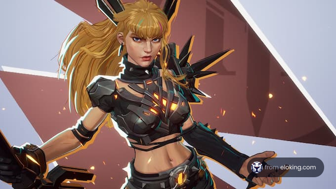 A fierce character in striking armor, ready for action.