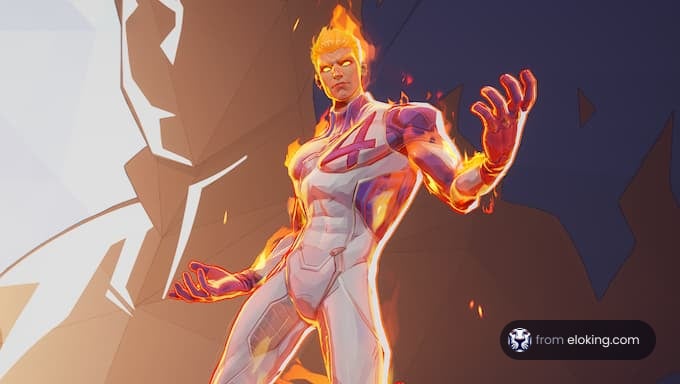 A fiery superhero character in digital art.