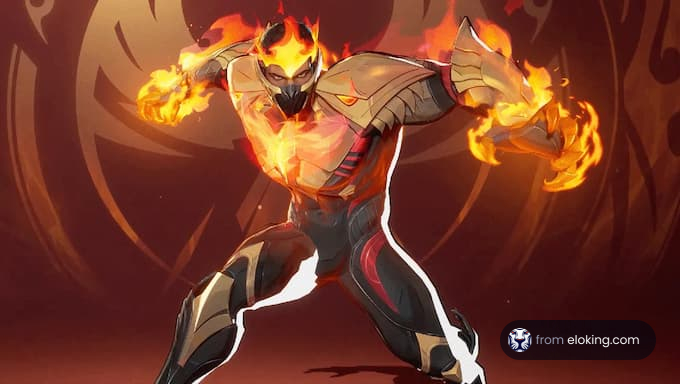 A fierce warrior engulfed in flames, showcasing power and intensity.