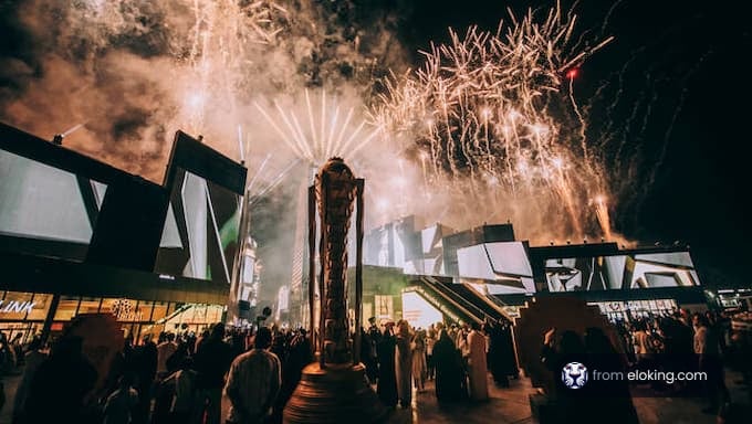 Spectacular fireworks display at a night celebration event.