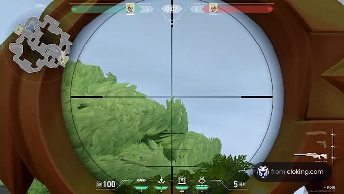 First person view through a sniper scope in a video game