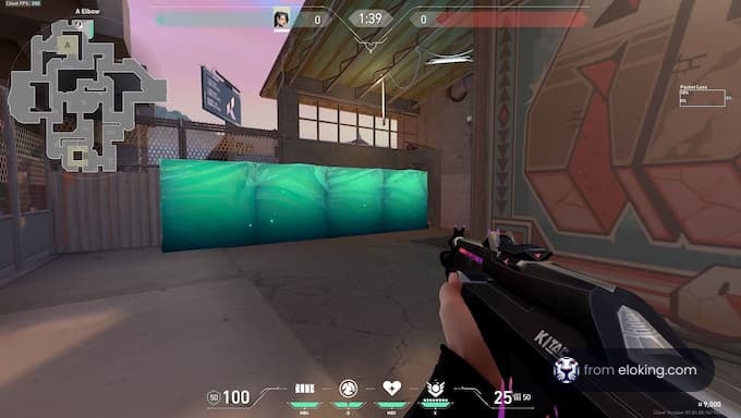First person view of a gameplay scene in a shooter video game