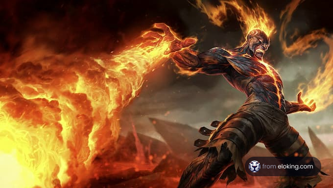 Fantasy warrior unleashing powerful flames