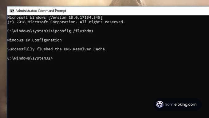 Command prompt showing DNS flush command on Windows
