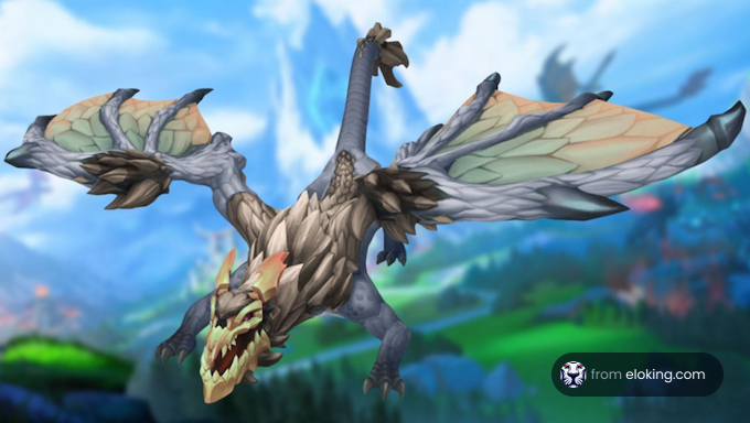 Fantasy dragon soaring over a vibrant landscape