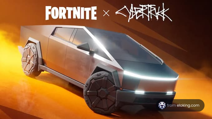 Fortnite and Cyberpunk crossover featuring a futuristic truck