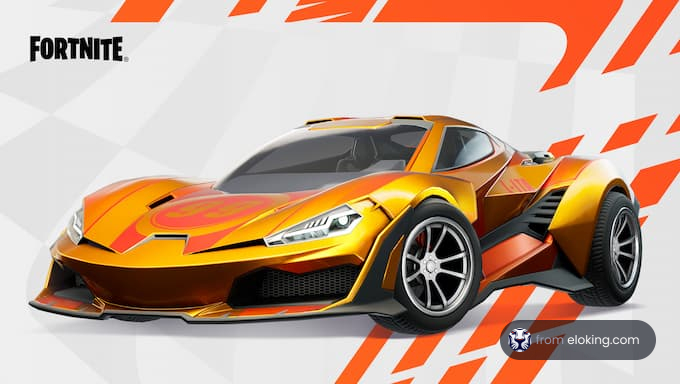 Orange sports car with racing stripes from Fortnite