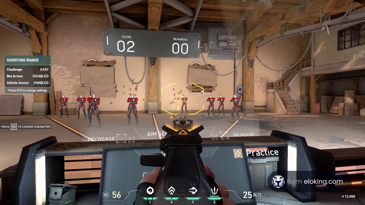 Player practicing shooting at targets in a first-person shooter game