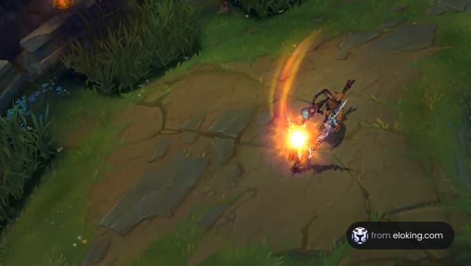 A character unleashing a powerful attack in a fantasy game setting.