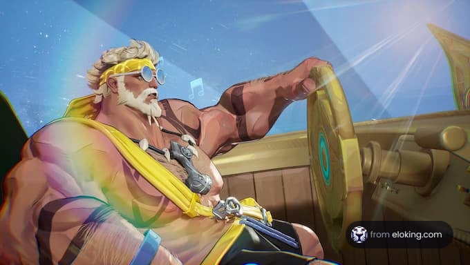 A character enjoying a fun drive on a sunny day