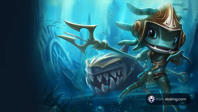 A funny frog king in an underwater adventure.