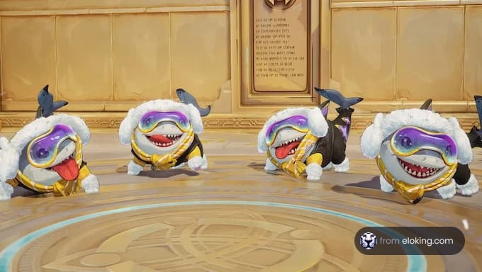 Cute animated sharks in stylish outfits having fun.