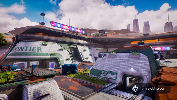 A futuristic agronomy unit in a sci-fi environment.
