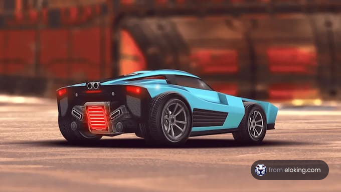 A futuristic blue sports car in a 3D render