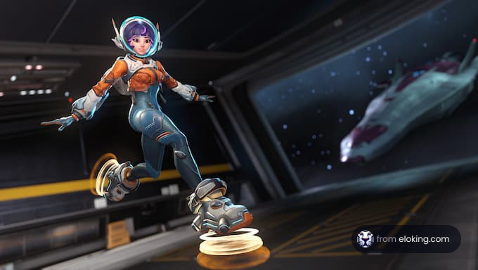 A futuristic character dancing in space