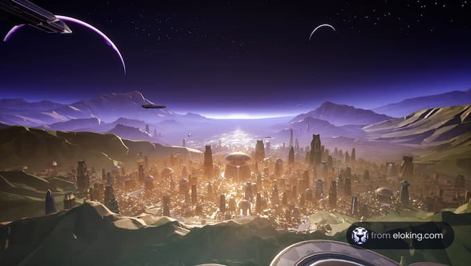 A breathtaking view of a futuristic city under a starry sky