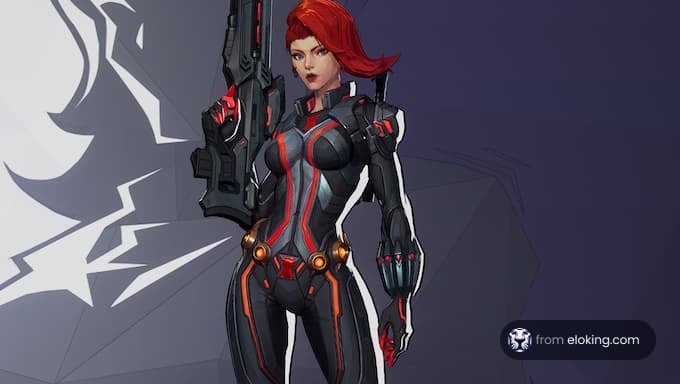 Futuristic female character holding a gun