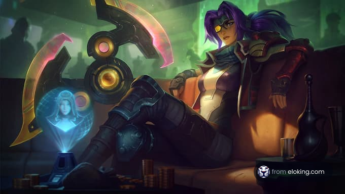 A futuristic gamer character with cybernetic technology.