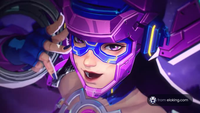 A futuristic gamer character with vibrant colors and high-tech gear