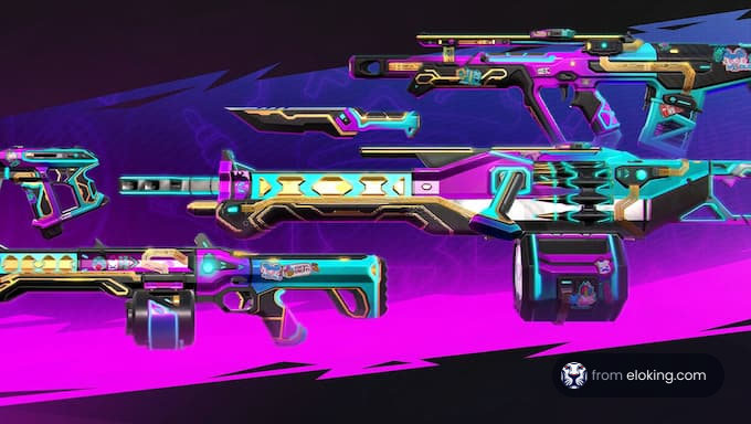 A vibrant collection of futuristic gaming guns