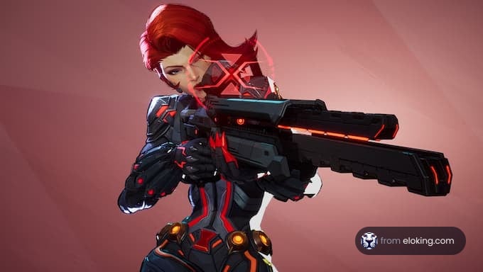 A futuristic girl aiming a gun in a stylized artwork.