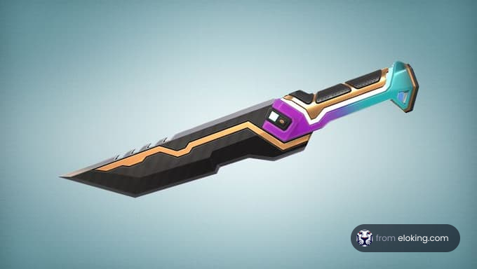 A futuristic knife design with vibrant colors and unique features.