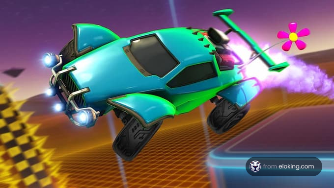A futuristic racing car performing a stunt