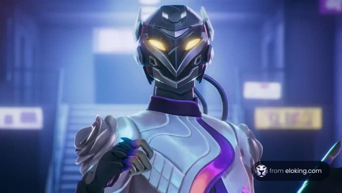 A futuristic robot character with glowing eyes