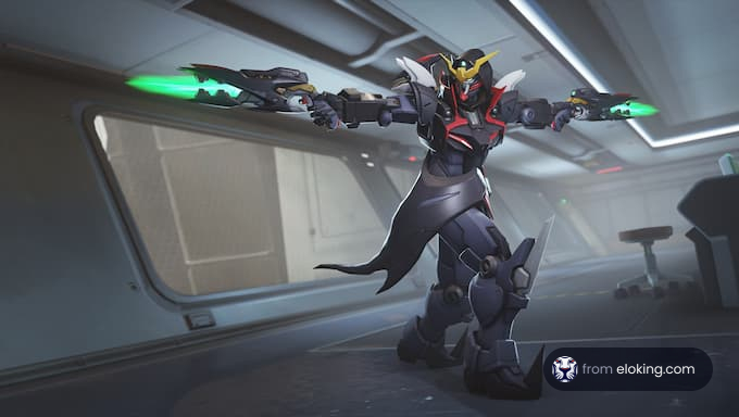 A futuristic robotic warrior striking an action pose