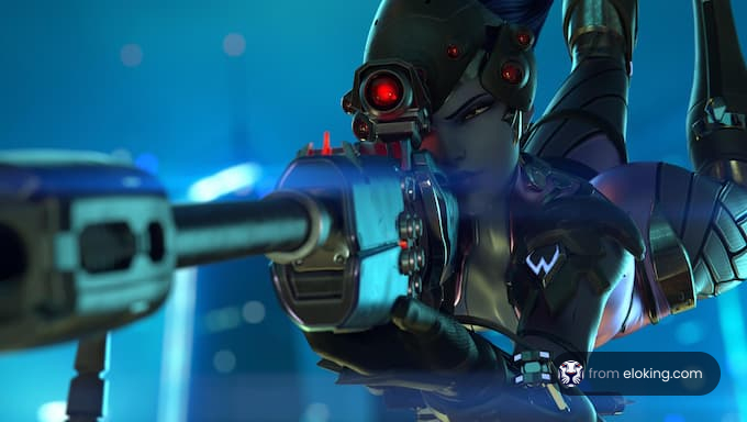 A futuristic soldier aiming a gun with determination