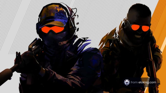 Two futuristic soldiers with glowing glasses in dynamic pose