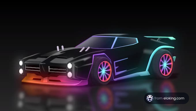 Futuristic sports car with glowing neon wheels and accents