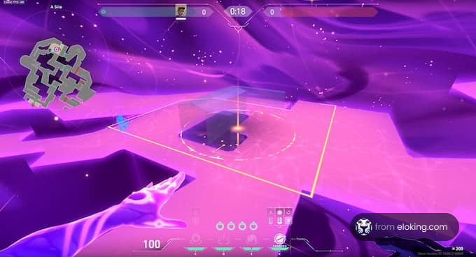 Screenshot of a futuristic video game interface with purple hues and graphical HUD elements