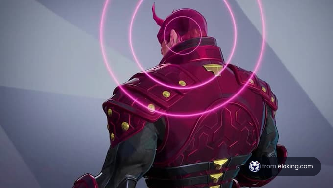 A futuristic warrior showcasing a dynamic design with bold colors.