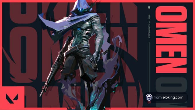 Artwork of a futuristic warrior wielding a sniper rifle with 'OMEN' inscription