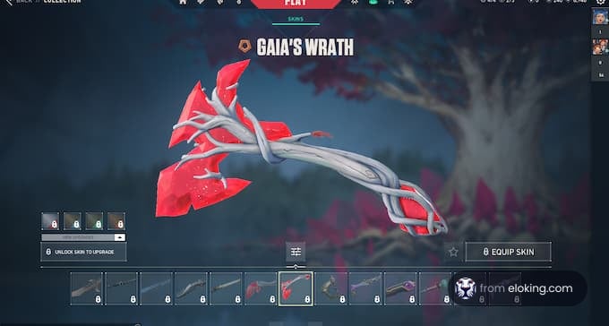 Detailed view of Gaia's Wrath weapon skin in a game interface