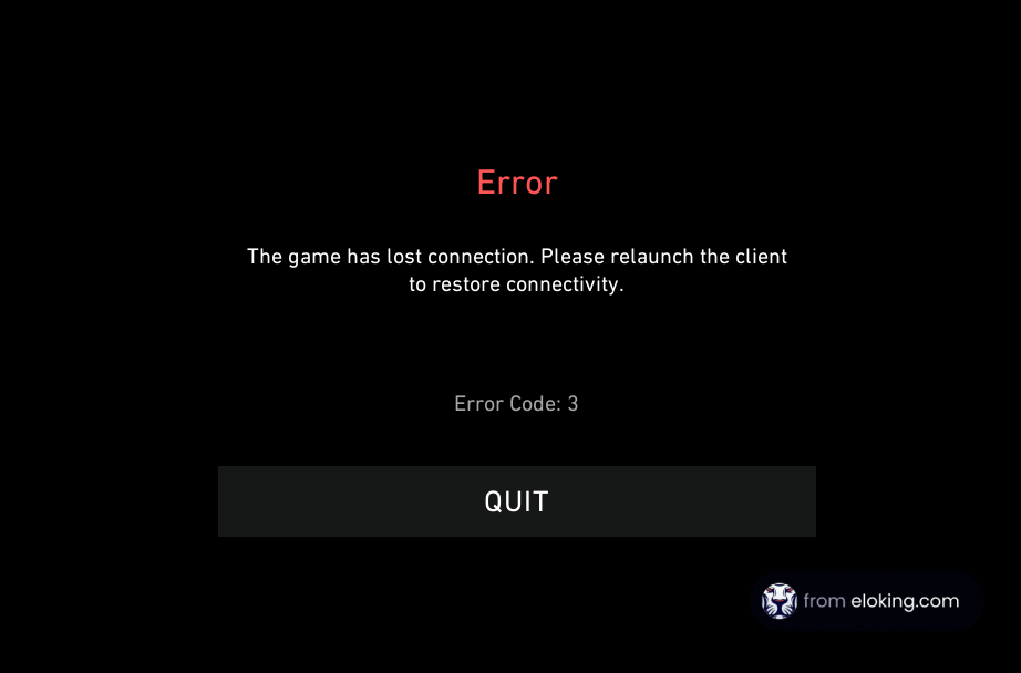 Error message on screen indicating that the game has lost connection