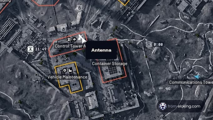 Detailed overview of a game map including Control Tower and Vehicle Maintenance areas.